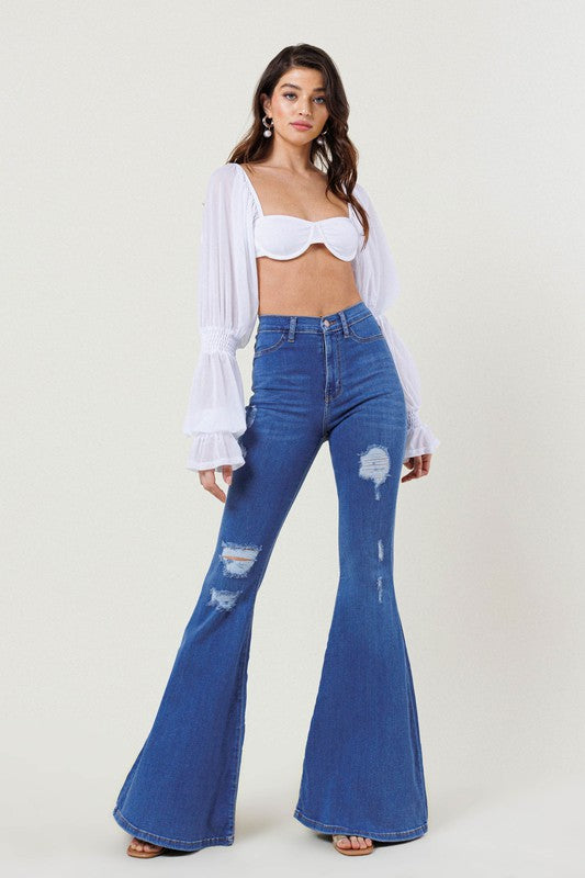 High Rise Distressed Flare Jeans