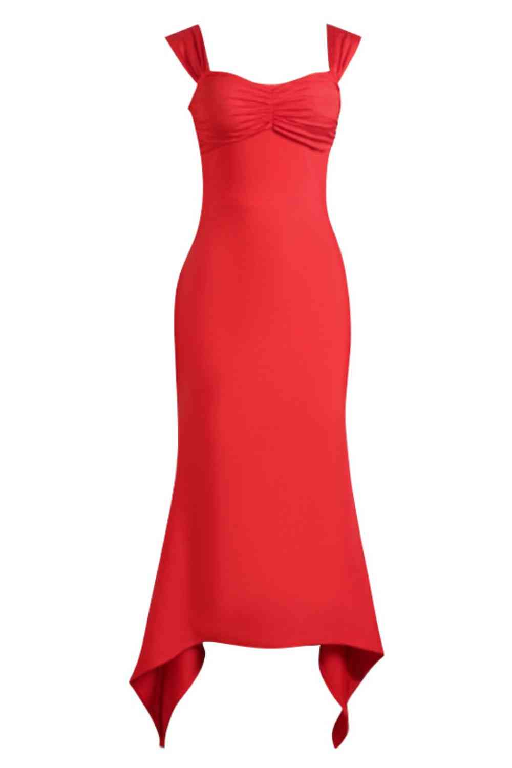 Ruched Sweetheart Neck Midi Dress